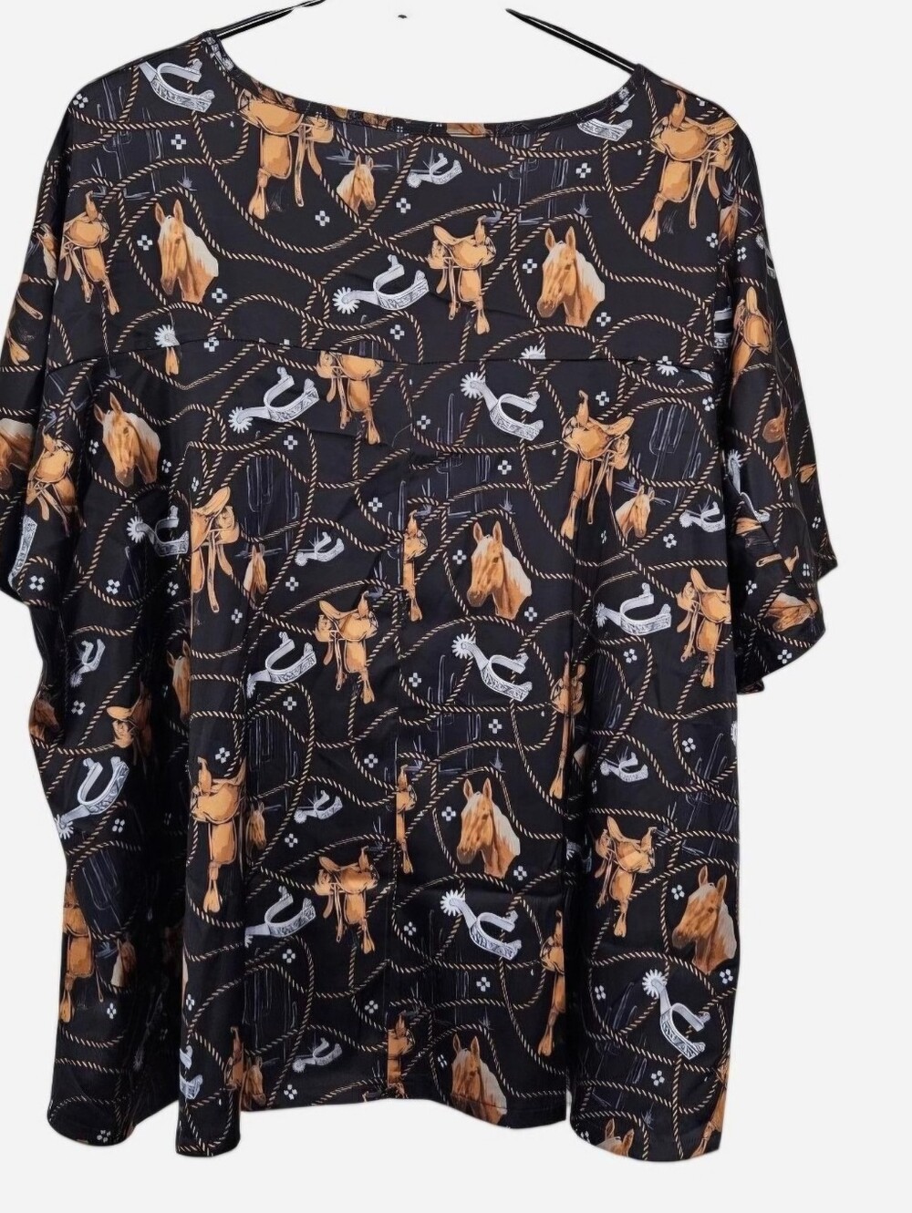 Two Fly Black & tan western print cowboy Cowgirl Short Sleeve Blouse Womens S/M - Picture 6 of 8